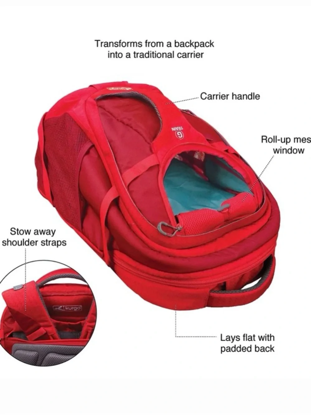 Kurgo G-Train Dog Carrier Backpack Carrier - NWT Chili Red